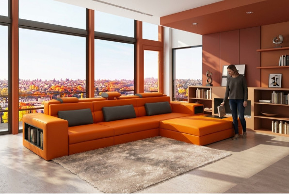 Leather sofa with USB, living area corner sofa sectional design, modern sofa B2006B