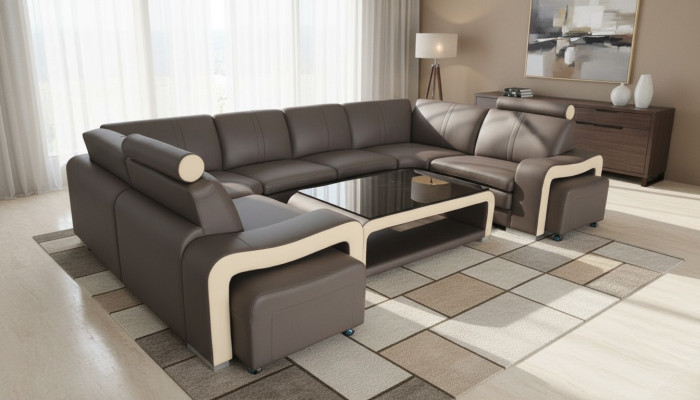 Leather sofa with USB, living area, corner sofa, corner suite, design, modern sofa