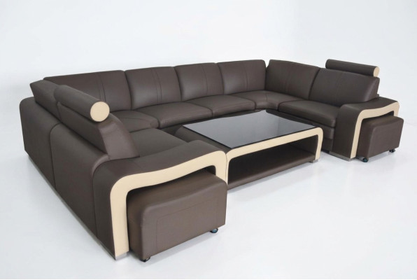 Leather sofa with USB, living area, corner sofa, corner suite, design, modern sofa