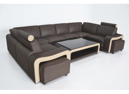 Leather sofa with USB, living area, corner sofa, corner suite, design, modern sofa