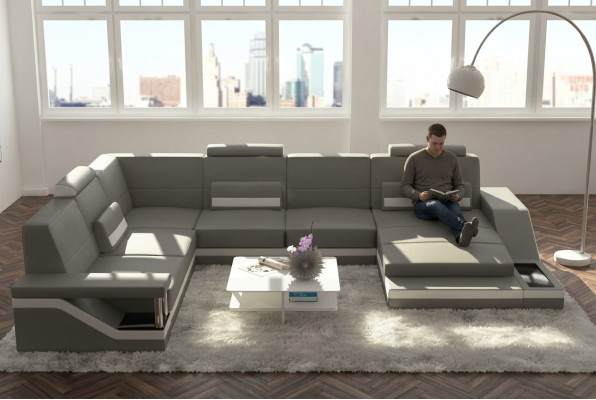 Leather sofa + USB living landscape corner sofa sectional design couch sofa Hamburg