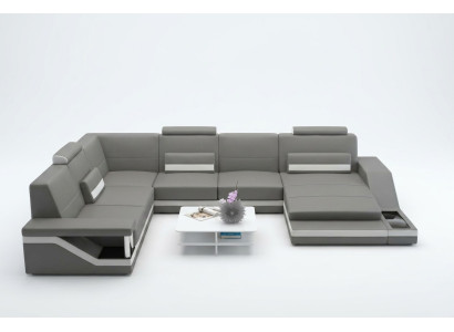 Leather sofa + USB living landscape corner sofa sectional design couch sofa Hamburg