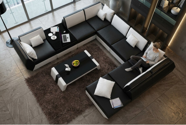 XXL Living Room Landscape Leather Sofa Design Upholstery Suite Couch Corner Sofa Big Sofa +USB