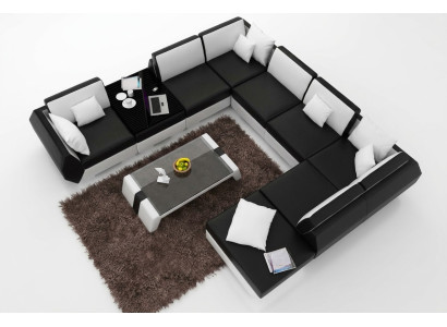 XXL Living Room Landscape Leather Sofa Design Upholstery Suite Couch Corner Sofa Big Sofa +USB