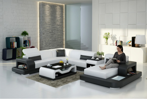 Sectional Sofa + USB Upholstered Living Area Upholstered Corner Design Sofa Leather Sofa New