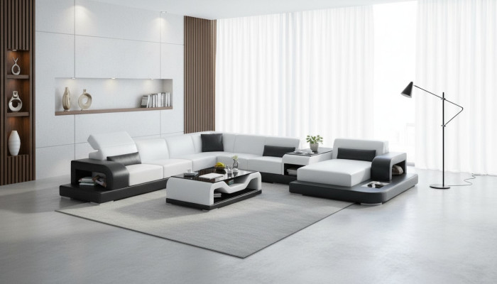 Sectional Sofa + USB Upholstered Living Area Upholstered Corner Design Sofa Leather Sofa New