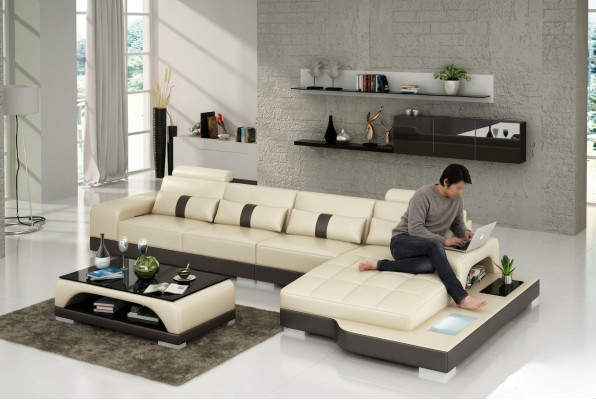 Leather sofa couch living area corner sofa corner set design modern sofa with USB new EU