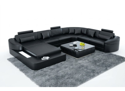 Luxury leather sofa upholstery modern seating suite corner couch living area LED USB