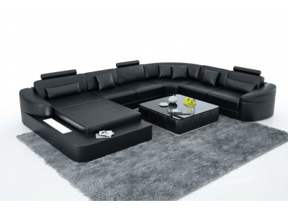 Luxury leather sofa upholstery modern seating suite corner couch living area LED USB