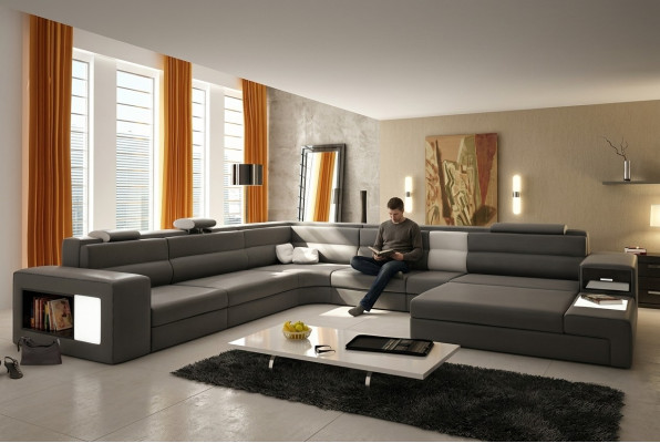Corner sofa, upholstered sofa with USB, living area seating corner set, leather textile couch.