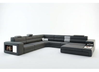 Corner sofa, upholstered sofa with USB, living area seating corner set, leather textile couch.