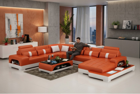 Leather sofa couch living landscape corner sofa corner suite design modern sofa with USB