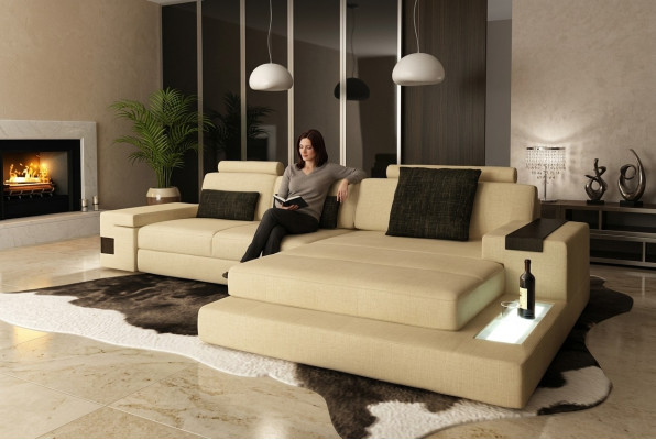 Leather sofa couch living landscape design suite modern corner sofa U-shape with USB