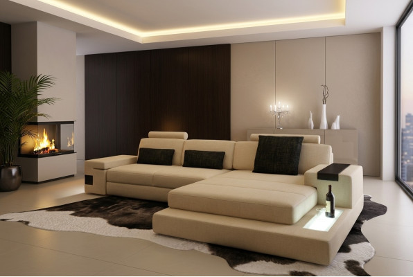 Leather sofa couch living landscape design suite modern corner sofa U-shape with USB