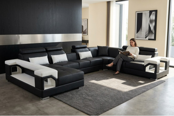Complete set cushion leather sofa living landscape corner sofa suite modern sofa USB