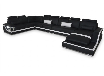 Leather sofa living area corner suite design sofa U-shape + chaise with USB L6002