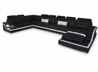 Leather sofa living area corner suite design sofa U-shape + chaise with USB L6002