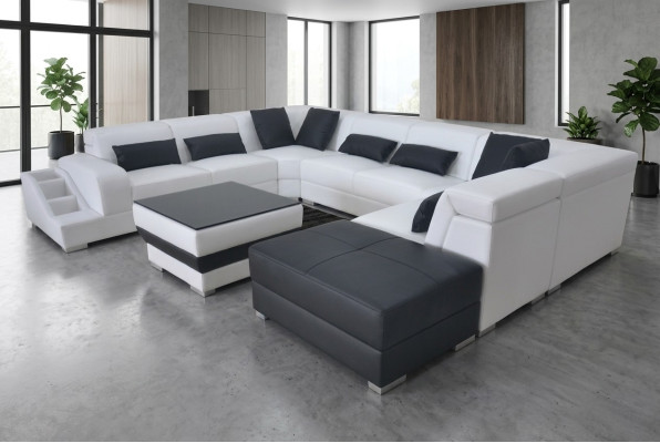 Leather corner sofa living landscape set design modern couch sofas USB LED ottoman