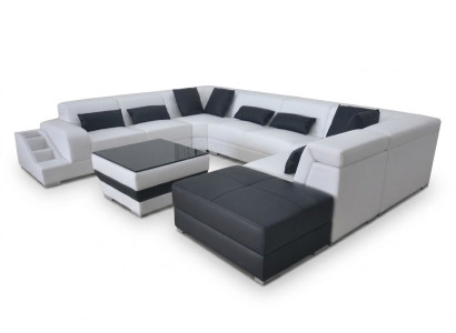 Leather corner sofa living landscape set design modern couch sofas USB LED ottoman