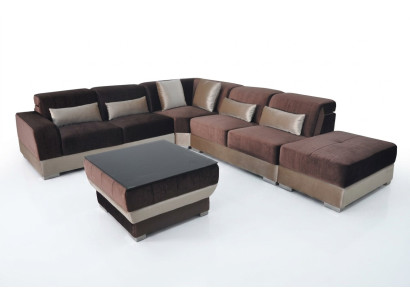 Leather corner sofa living area set design couch sofas USB LED brown + table