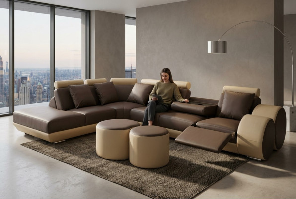Big Eck Sofa with USB Leather Set Corner Landscape Upholstery Living L Shape Stool