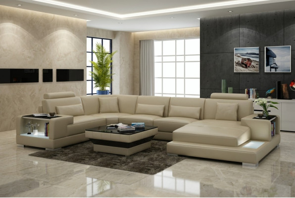 Living area upholstered corner sectional sofa with USB suite landscape leather Wetzlar
