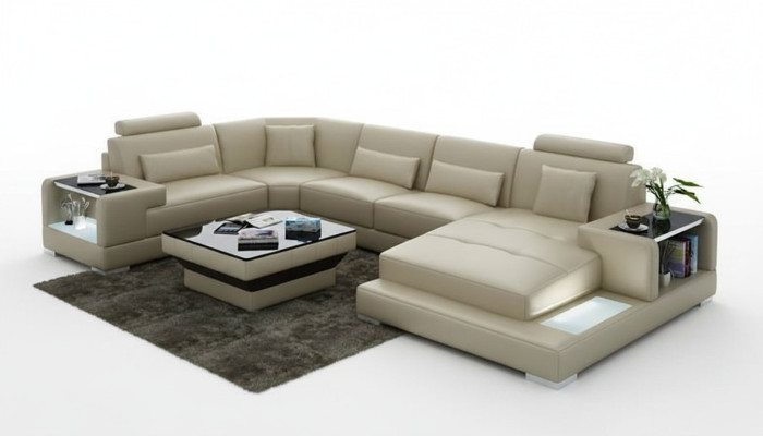 Living area upholstered corner sectional sofa with USB suite landscape leather Wetzlar