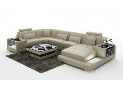 Living area upholstered corner sectional sofa with USB suite landscape leather Wetzlar