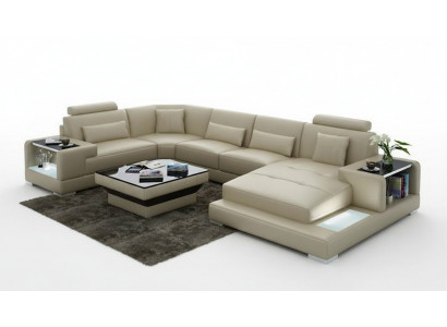 Living area upholstered corner sectional sofa with USB suite landscape leather Wetzlar