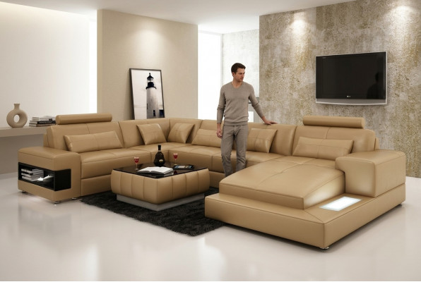 XXL leather sofa with USB, living area corner sofa design sofa set corner couch new