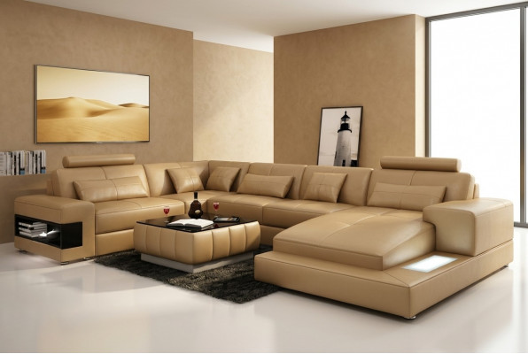 XXL leather sofa with USB, living area corner sofa design sofa set corner couch new