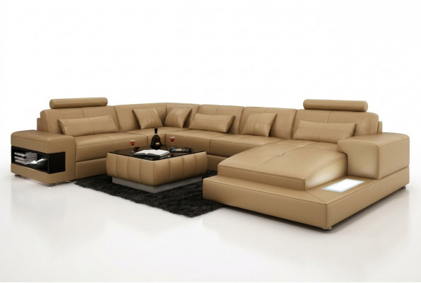 XXL leather sofa with USB, living area corner sofa design sofa set corner couch new