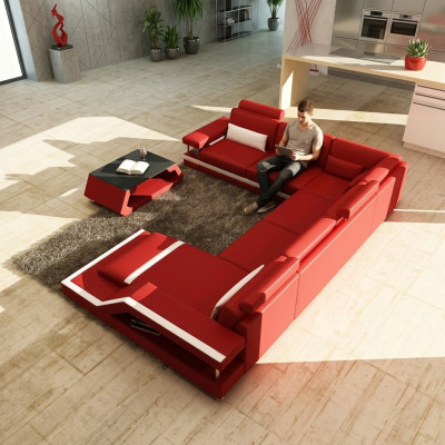 Living Landscape Big Modern Leather Sofa + Patented USB NEW Designer Corner Sofa