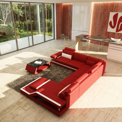 Living Landscape Big Modern Leather Sofa + Patented USB NEW Designer Corner Sofa