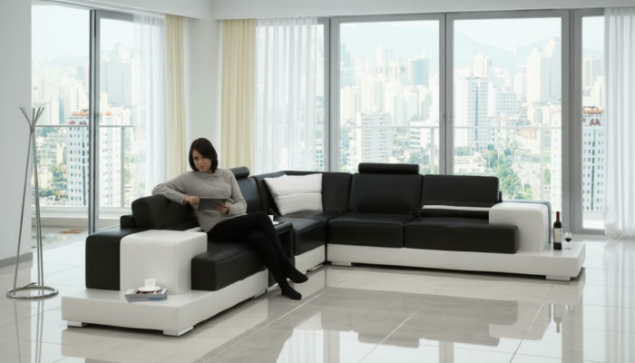 Leather sofa corner sofa with USB design seat cushion set living landscape 2725C