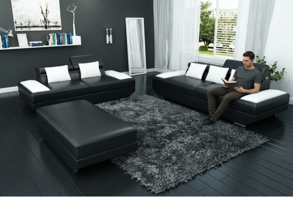 Leather Sofa Set 3+2 with USB Upholstered Sofa Set Stool Sofas -2719A