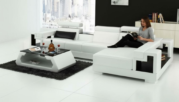 Living area corner sofa leather sofa sofa + USB upholstery corner suite new 2710B