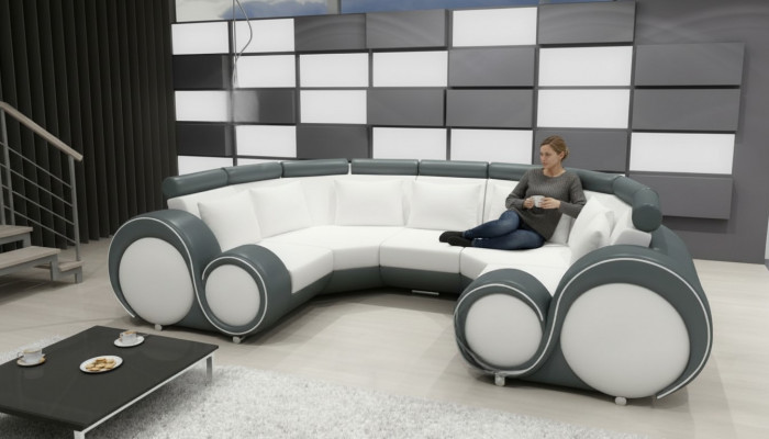 XXL living landscape leather sofa with USB design upholstery set corner sofa big