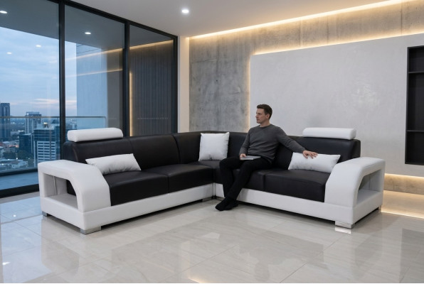XXL corner sofa + USB, leather living landscape suite design modern sofa L-shape G8001B