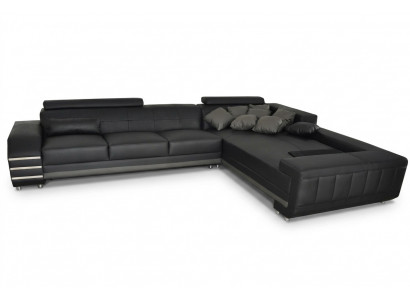 Corner Leather Sofa + USB Upholstered Seat Set Living Landscape Design XXL L Shape Corner