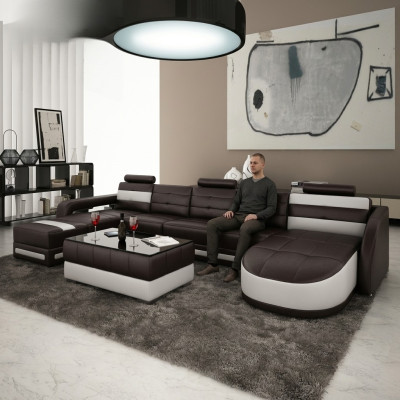 Leather sofa with USB, corner sofa, designer living landscape, sofa couch seating, U shape