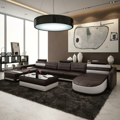 Leather sofa with USB, corner sofa, designer living landscape, sofa couch seating, U shape