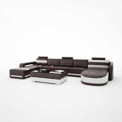 Leather sofa with USB, corner sofa, designer living landscape, sofa couch seating, U shape
