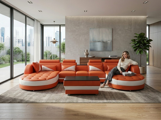 Modern leather sofa sectional couch upholstered living room corner sofa U-shape living landscape USB