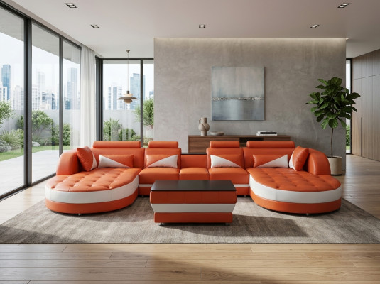 Modern leather sofa sectional couch upholstered living room corner sofa U-shape living landscape USB