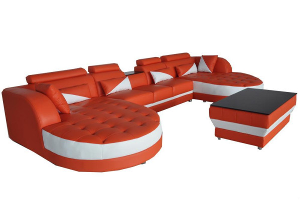 Modern leather sofa sectional couch upholstered living room corner sofa U-shape living landscape USB