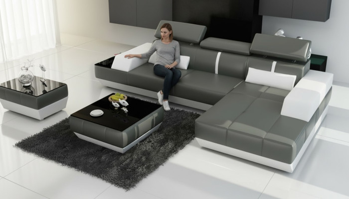 Leather sofa with USB, living area corner sofa suite design modern sofa K5015C