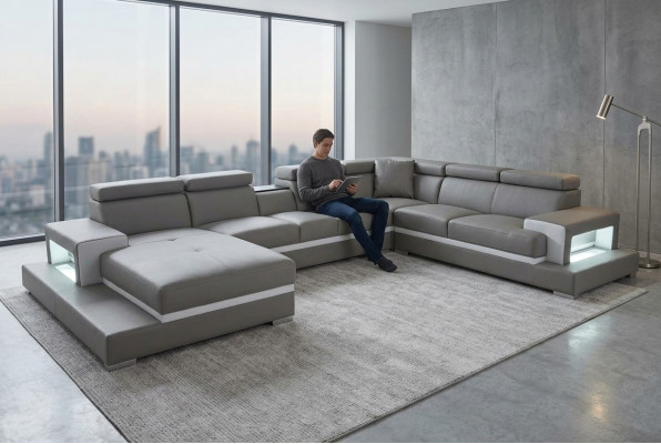 Modern seat upholstery living landscape living room upholstered corner couch USB + light