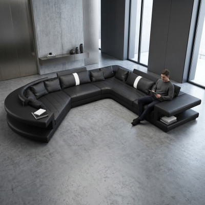 Modern seating landscape upholstered living room corner sofa with USB + light