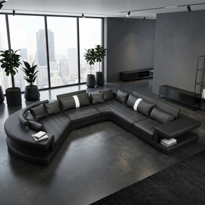 Modern seating landscape upholstered living room corner sofa with USB + light